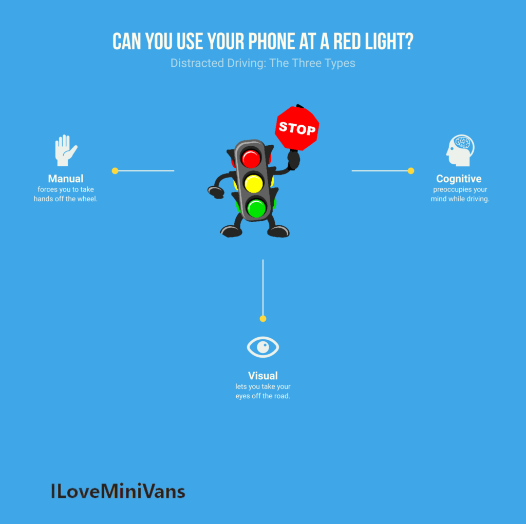 can you use your phone at a red light  - three types of distracted driving (infographic)